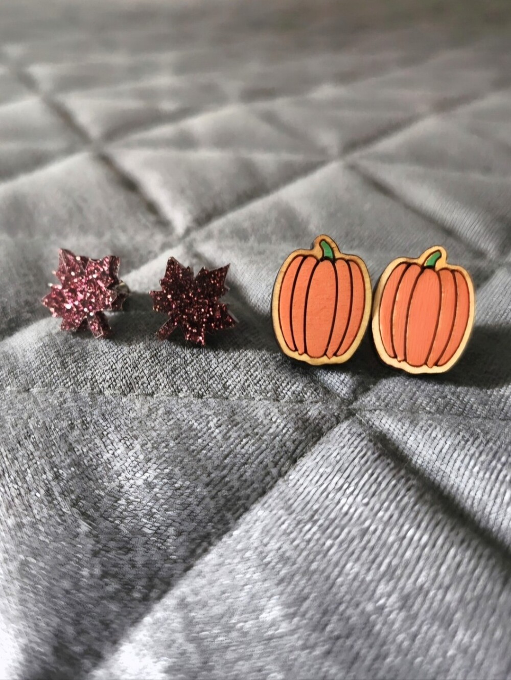 Sparkly Leaves And Wooden Pumpkin Earrings Bundle